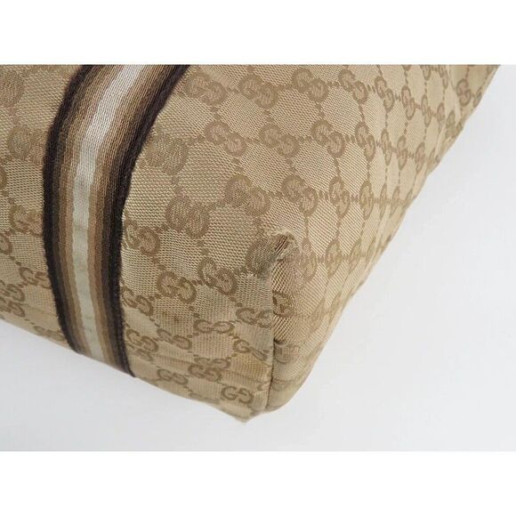Auth GUCCI Brown GG Canvas and Gold Leather Sherry Line Tote Bag Purse #56244​ - Picture 6 of 14